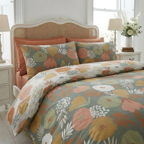 Yasmin Floral Polycotton Duvet Cover Set - Green