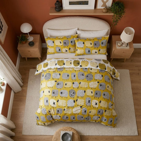 Dotty Sheep Polycotton Duvet Cover Set - Ochre