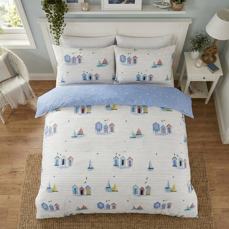 Beach Huts Polycotton Duvet Cover Set - Blue
