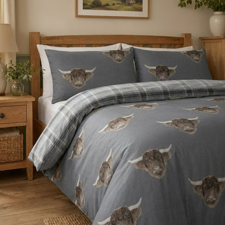 Highland Cow Duvet Cover Set - Grey
