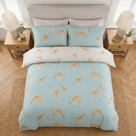 Milo Giraffe Reversible Polycotton Duvet Cover Bedding Set - Duck Egg