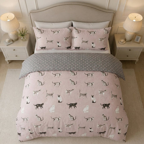 Cats Reversible Duvet Cover Set - Blush