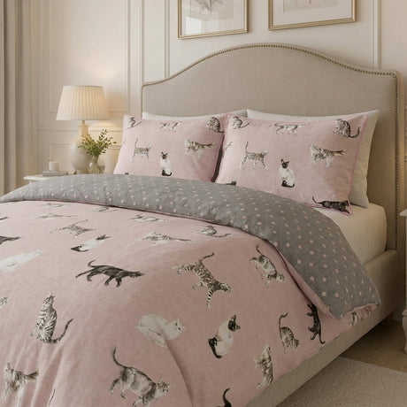 Cats Reversible Duvet Cover Set - Blush