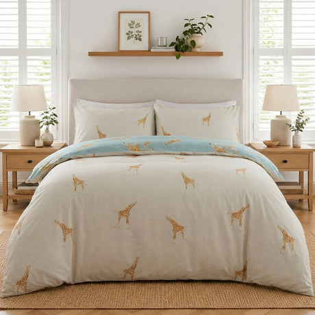 Milo Giraffe Reversible Polycotton Duvet Cover Bedding Set - Duck Egg