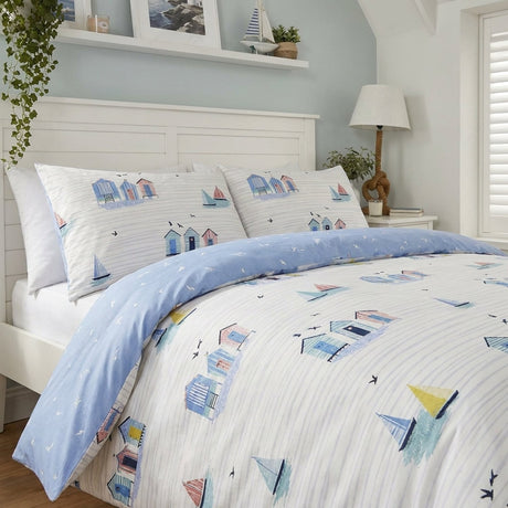 Beach Huts Polycotton Duvet Cover Set - Blue