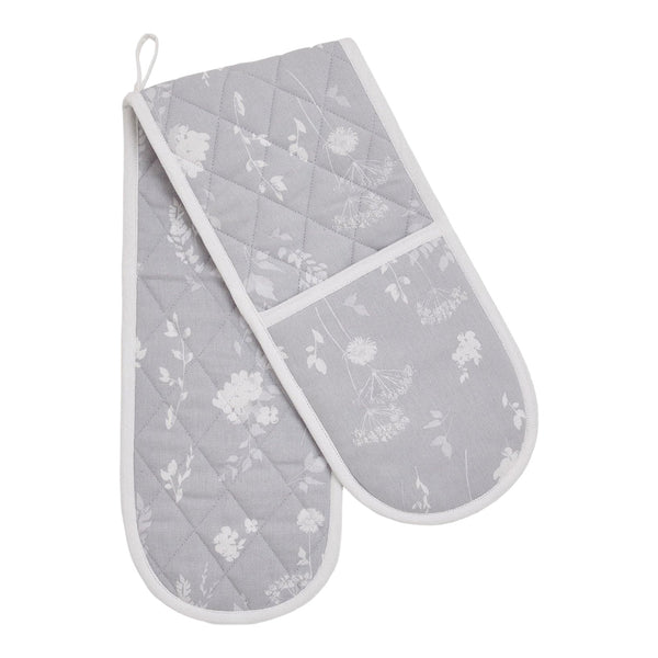 Meadowsweet Floral 100% Cotton Double Oven Glove Grey