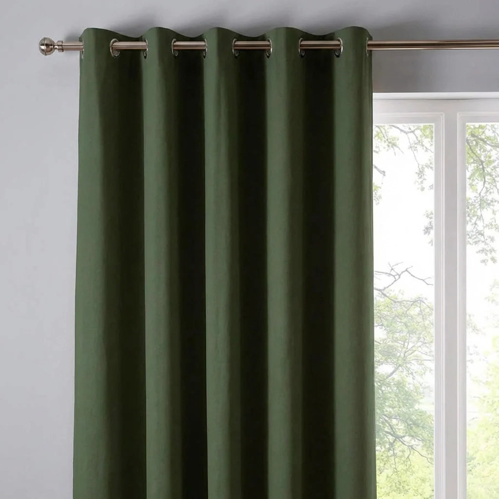 Sorbonne Cotton Lined Ready Made Eyelet Curtains - Bottle Green image 2