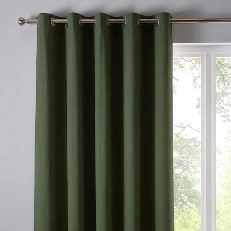 Sorbonne Cotton Lined Ready Made Eyelet Curtains - Bottle Green image 2