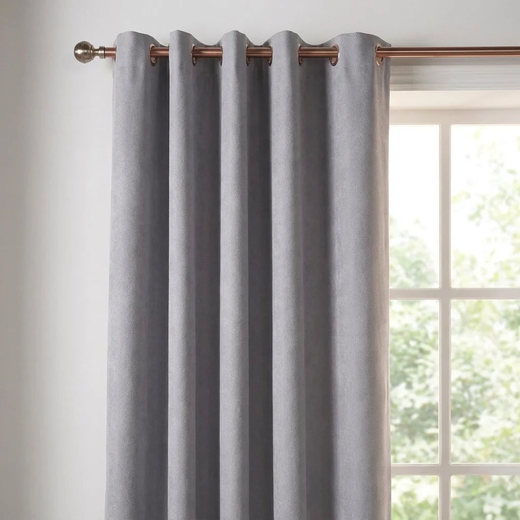 Velvet Chenille Eyelet Curtains - Silver image 2