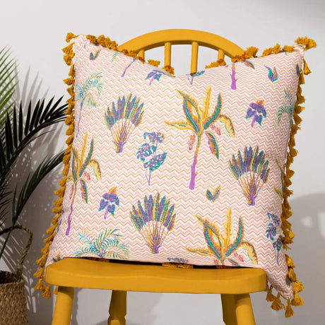 Chamae Floral Tasselled Cushion Cover 20" x 20" - Coral