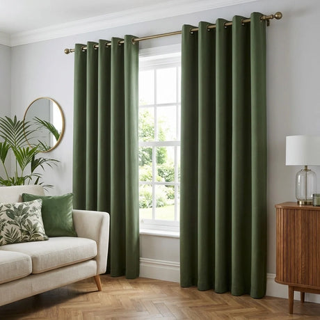 Sorbonne Cotton Lined Ready Made Eyelet Curtains - Bottle Green