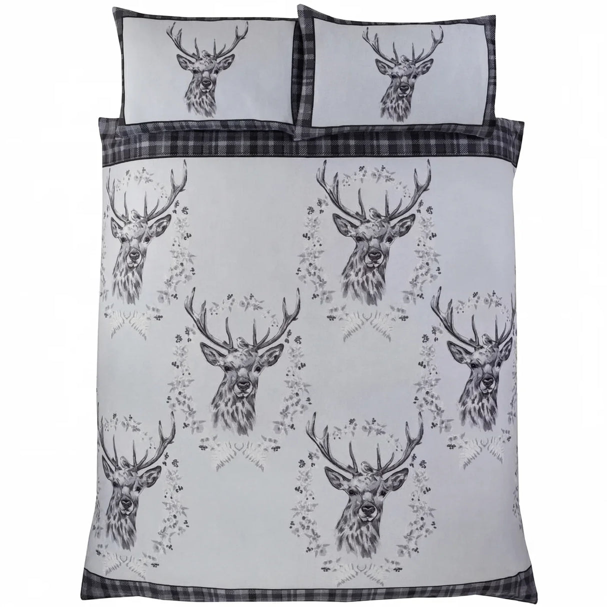 Angus Stag Flannelette Duvet Cover Set - Grey