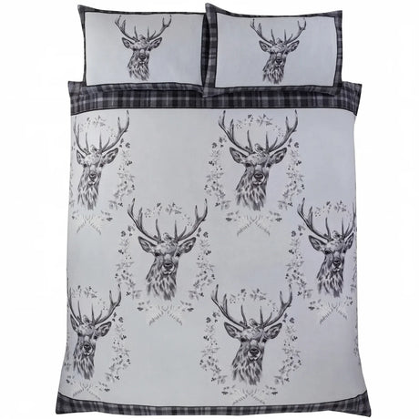 Angus Stag Flannelette Duvet Cover Set - Grey