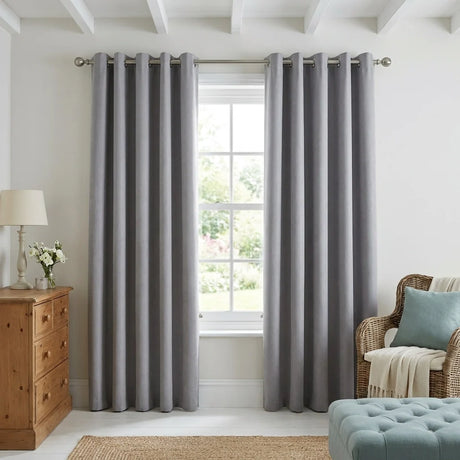 Velvet Chenille Eyelet Curtains - Silver
