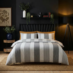 Chambray Stripe Silver Grey Duvet Cover Bedding Set
