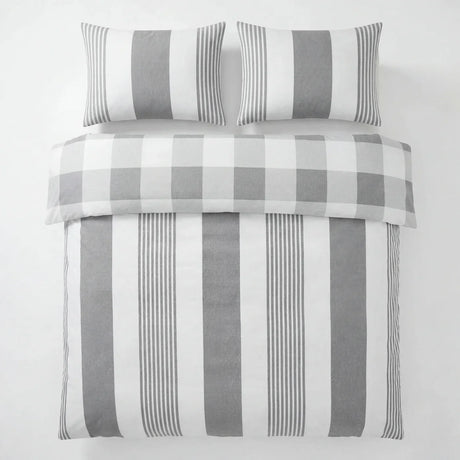 Chambray Stripe Duvet Cover Set - Silver Grey