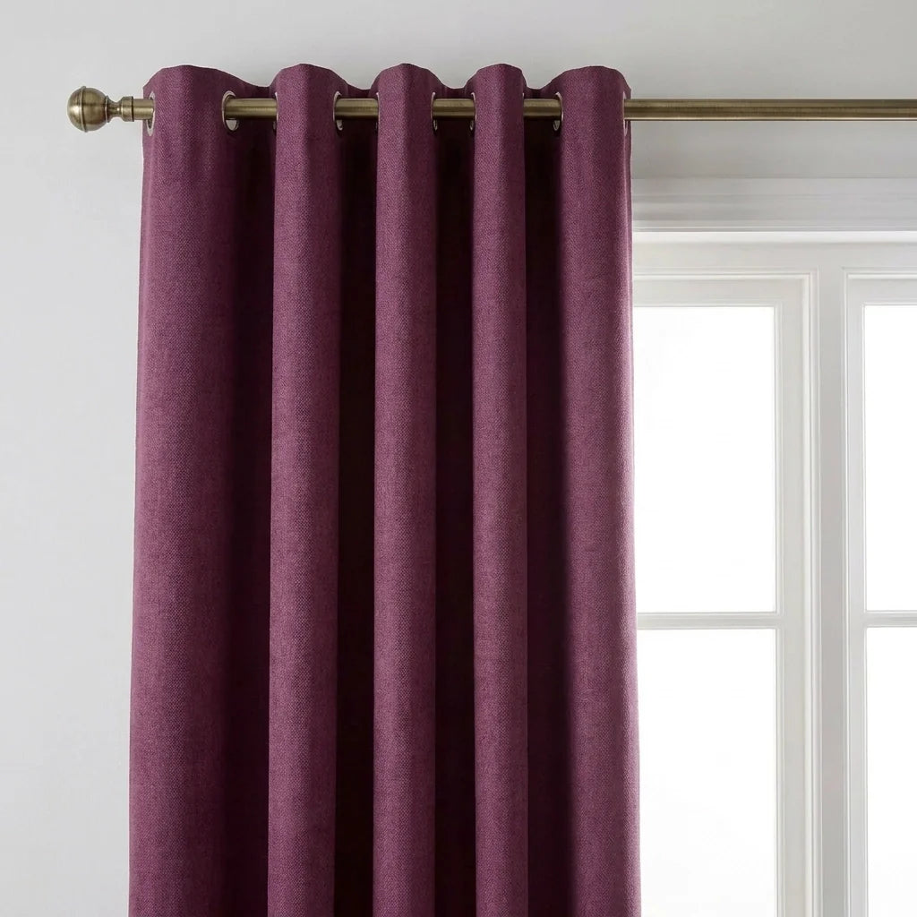 Velvet Chenille Eyelet Curtains - Aubergine image 2