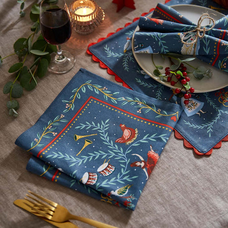 Ulster Weavers 12 Days of Christmas Napkin 2 Pack - 12 Days Of Christmas Napkins 2 Pack In Blue 2