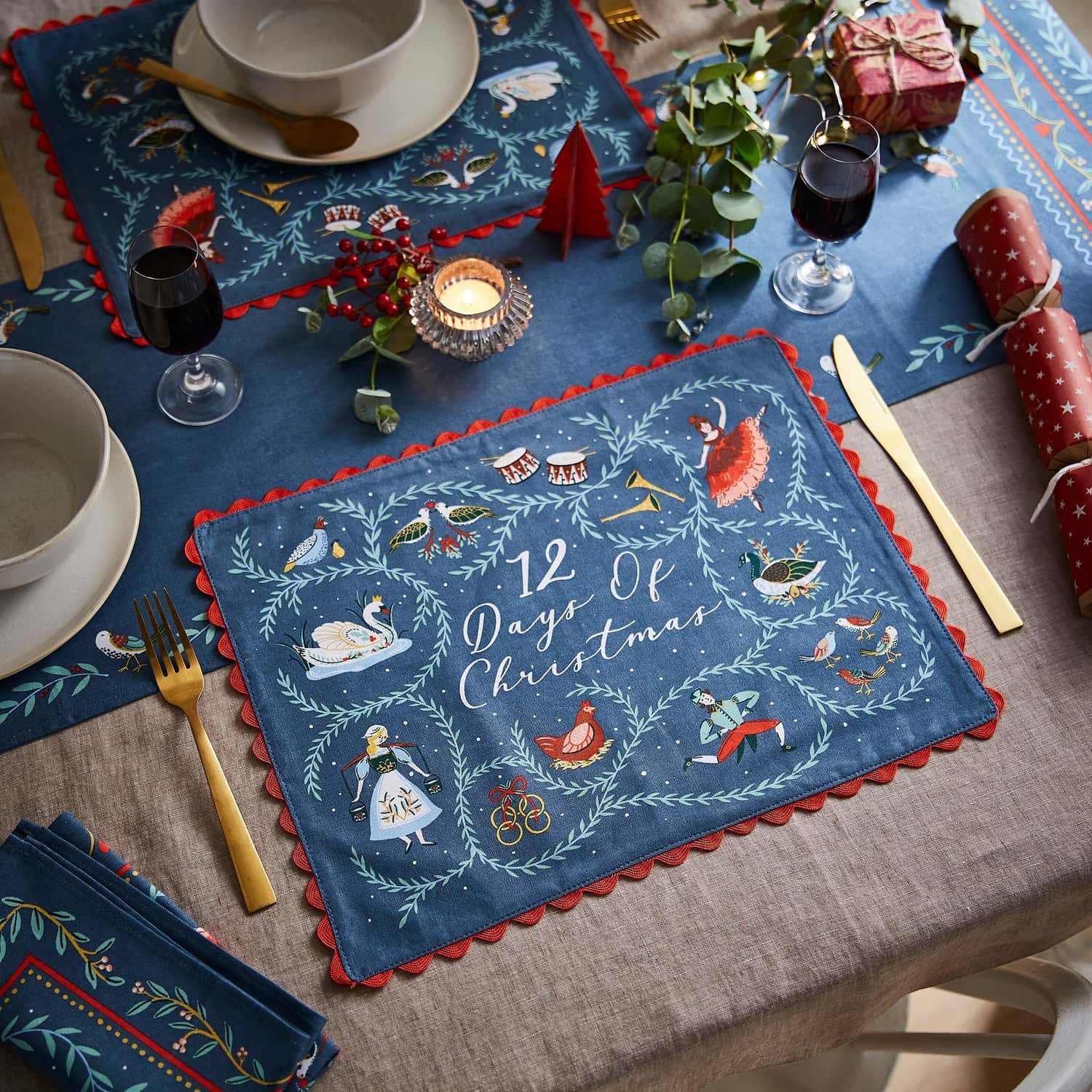 Ulster Weavers 12 Days of Christmas Table Runner - 12 Days Of Christmas Table Runner In Blue 3