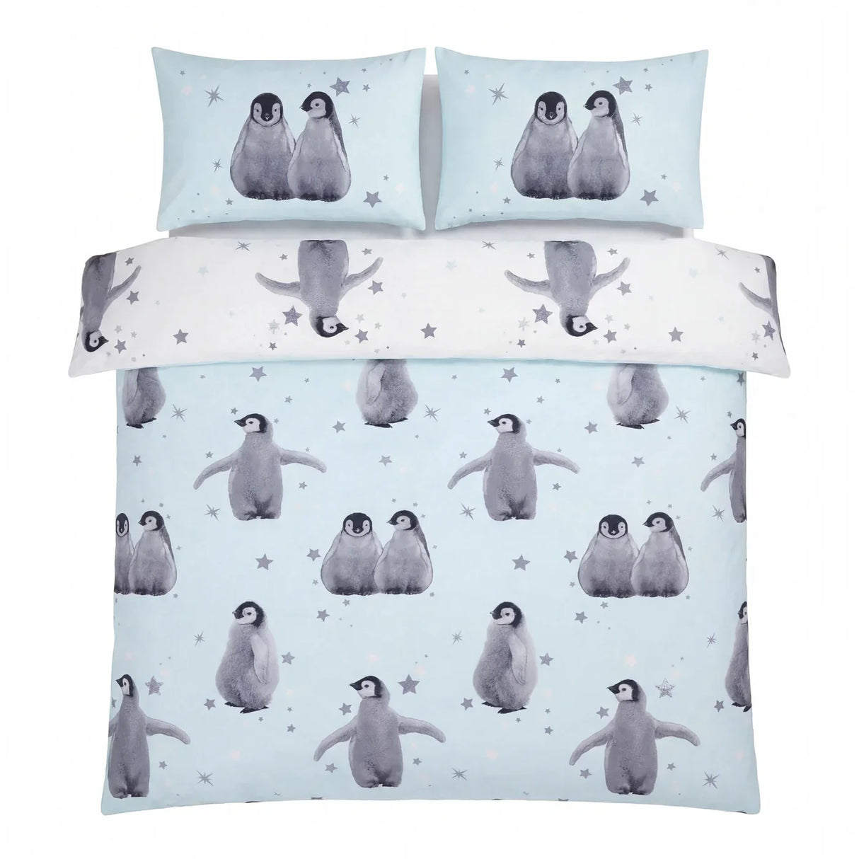 Starry Penguins Duvet Cover Set - Blue