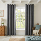 Velvet Chenille Eyelet Curtains - Slate