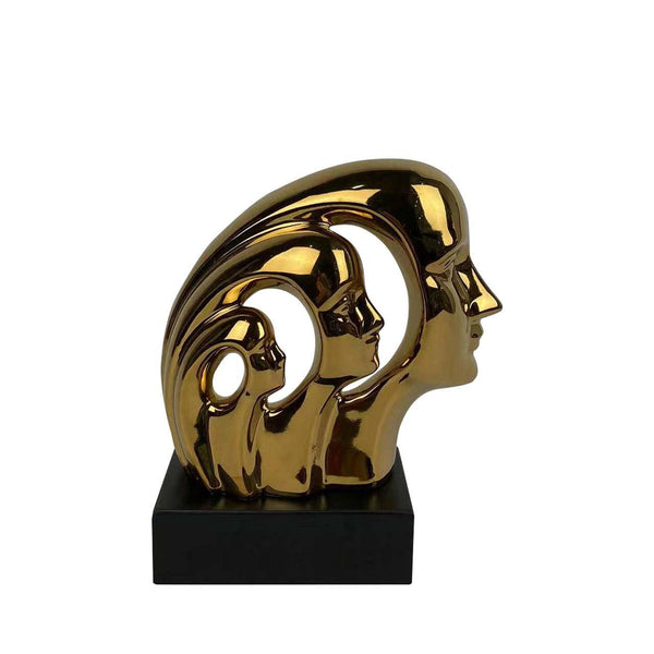 Gold 3 Faces Sculpture on Black Stand - 20cm