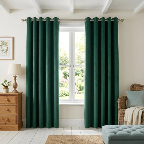 Velvet Chenille Eyelet Curtains - Green
