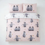 Starry Penguins Duvet Cover Set - Pink