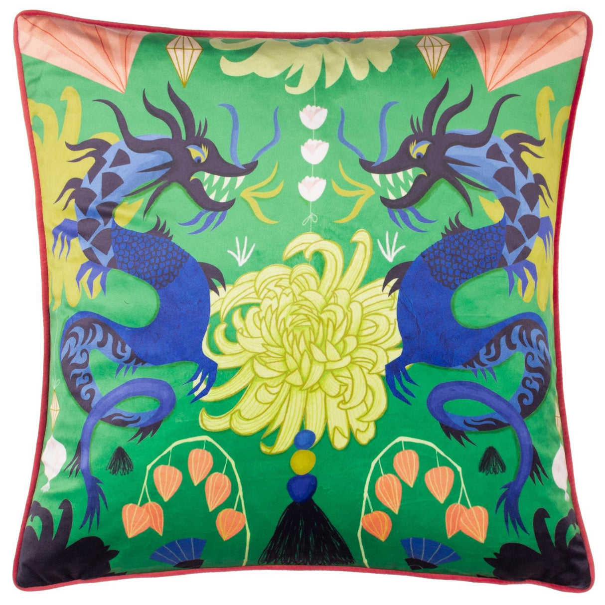 Dragons Illustrated Velvet Cushion Cover 20" x 20" by Kate Merritt