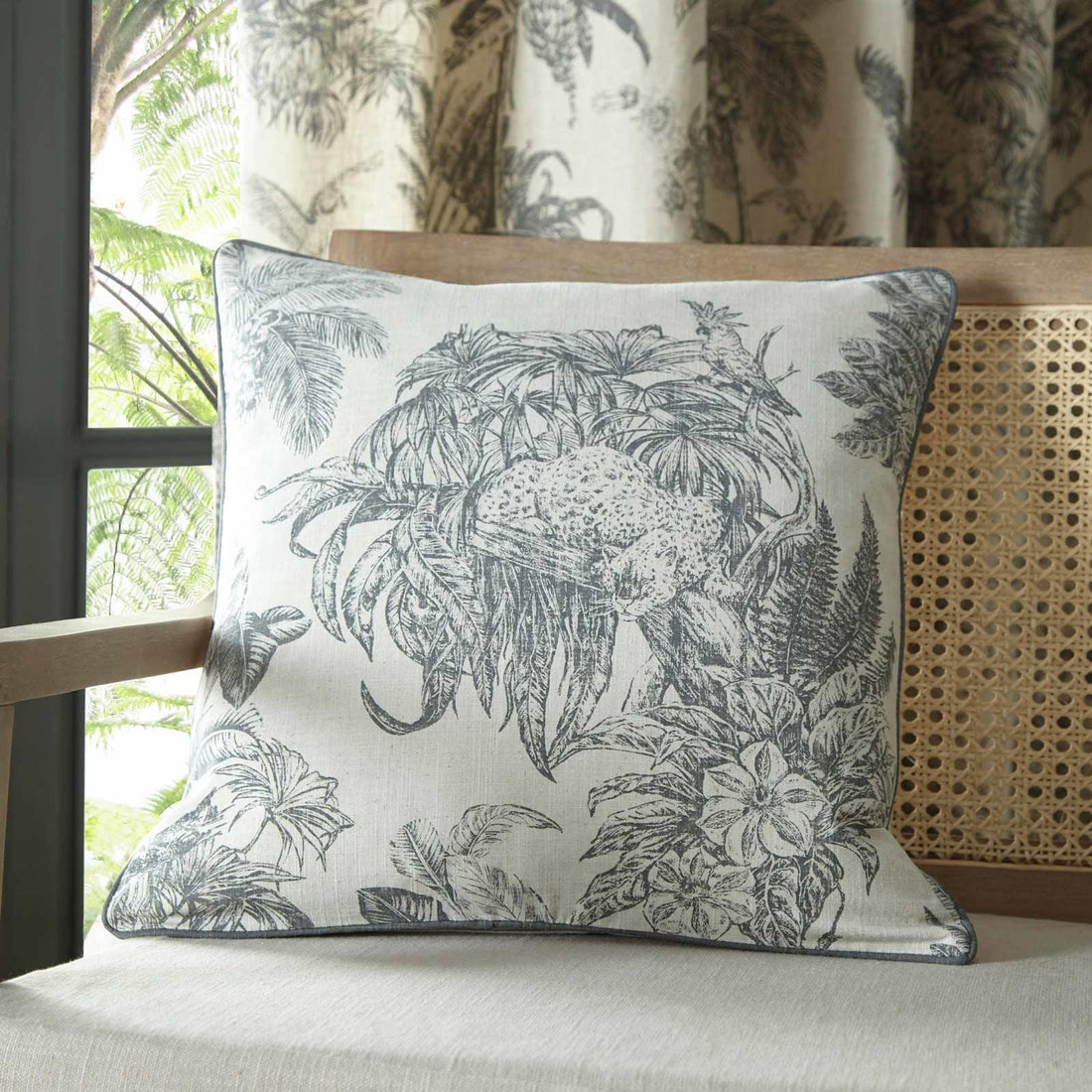 Saranda Jungle Beige Cushion Cover and Grey Botanical Print