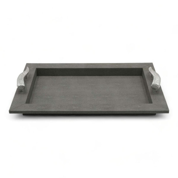 Grey Faux Litchi Tray with Chrome Horn Handle 52x37cm