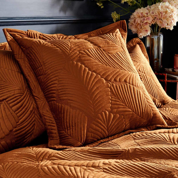 Palmeria Quilted Velvet Cushion Cover Rust