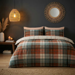 Lomond Check Terracotta 100% Cotton Flannelette Duvet Cover Bedding Set