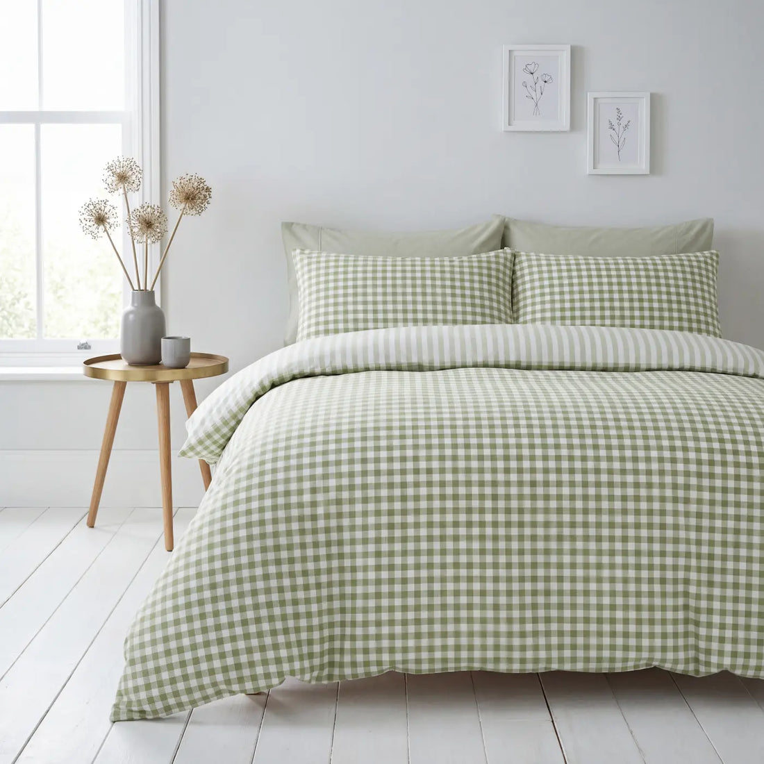 Gingham Check Green Duvet Cover Bedding Set