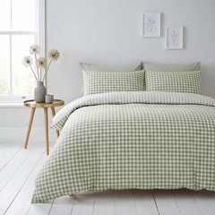Gingham Check Green Duvet Cover Bedding Set