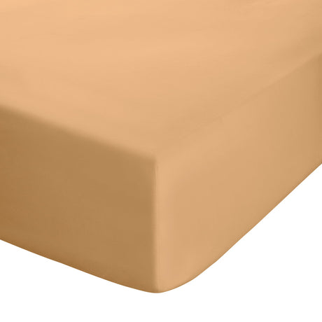 Catherine Lansfield Easy Iron Percale 35cm Deep Natural Fitted Sheet - Easy Iron Percale Fitted Sheet Caramel
