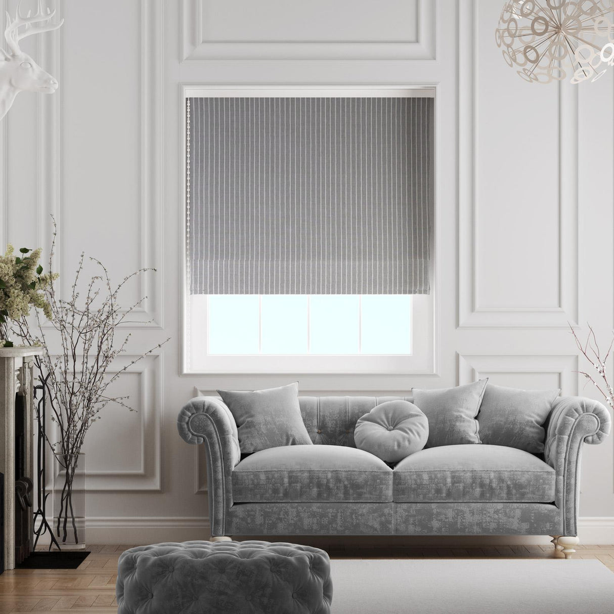 Pencil Stripe Dove Made To Measure Roman Blind by Style Furnishings