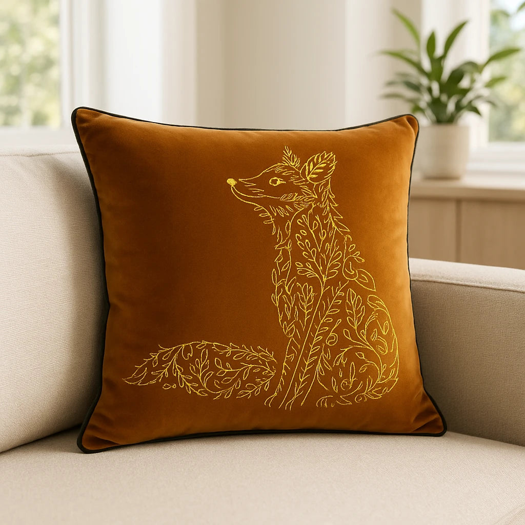 Forest Fauna Fox Velvet Rust / Gold Cushion Cover 50cm x 50cm