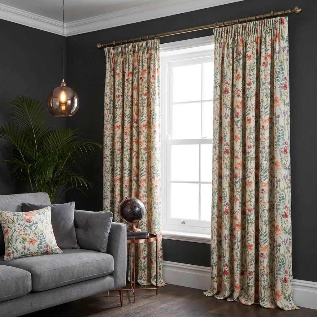 Amaryllis Floral Tape Top Curtains