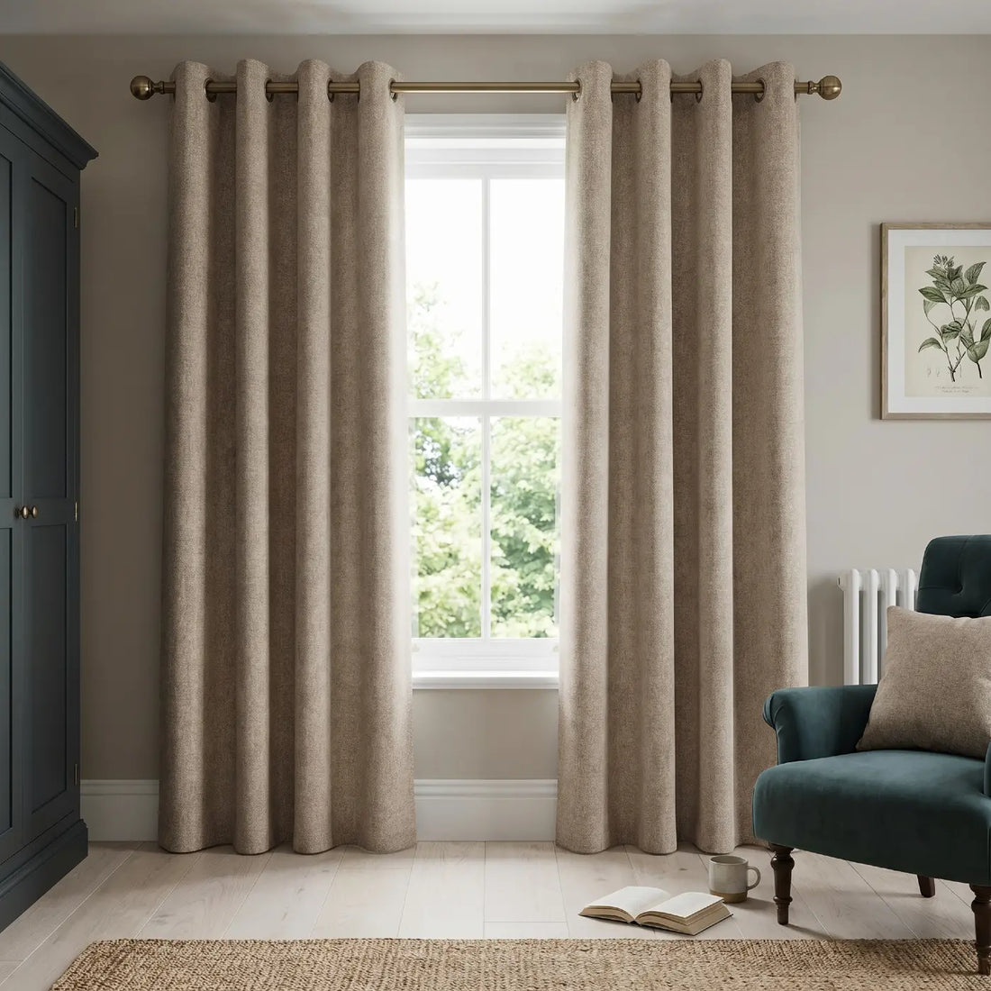 Austin Lined Natural Thermal Blackout Eyelet Curtains Linen Look