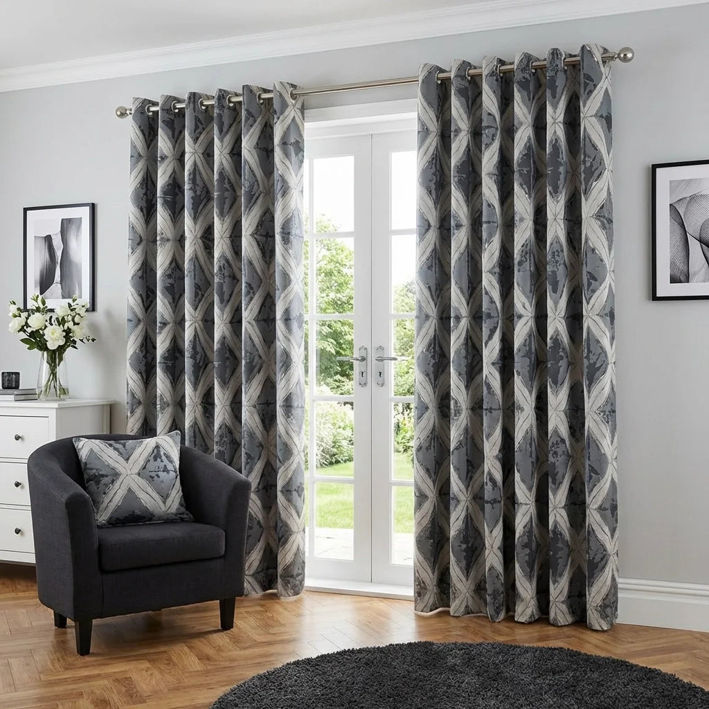 Matrix Charcoal / Silver Eyelet Curtains