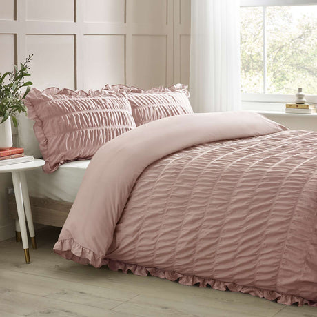 Catherine Lansfield Seersucker Frill Duvet Cover Set - Pink