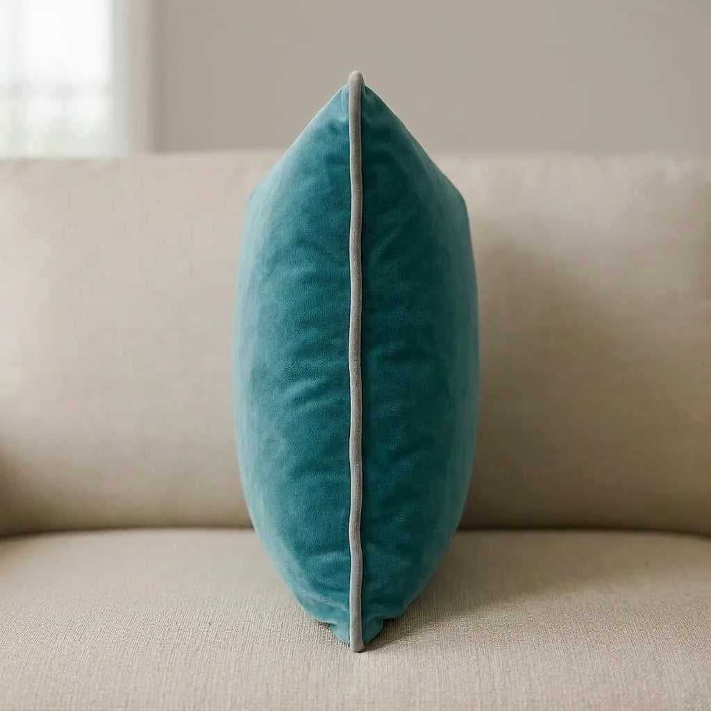 Piped Velvet Duck Egg / Silver Cushion Cover s 43cm x 43cm 43x43cm