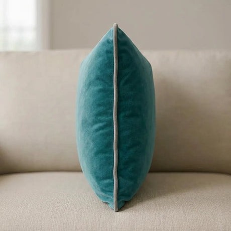 Piped Velvet Duck Egg / Silver Cushion Cover s 43cm x 43cm 43x43cm