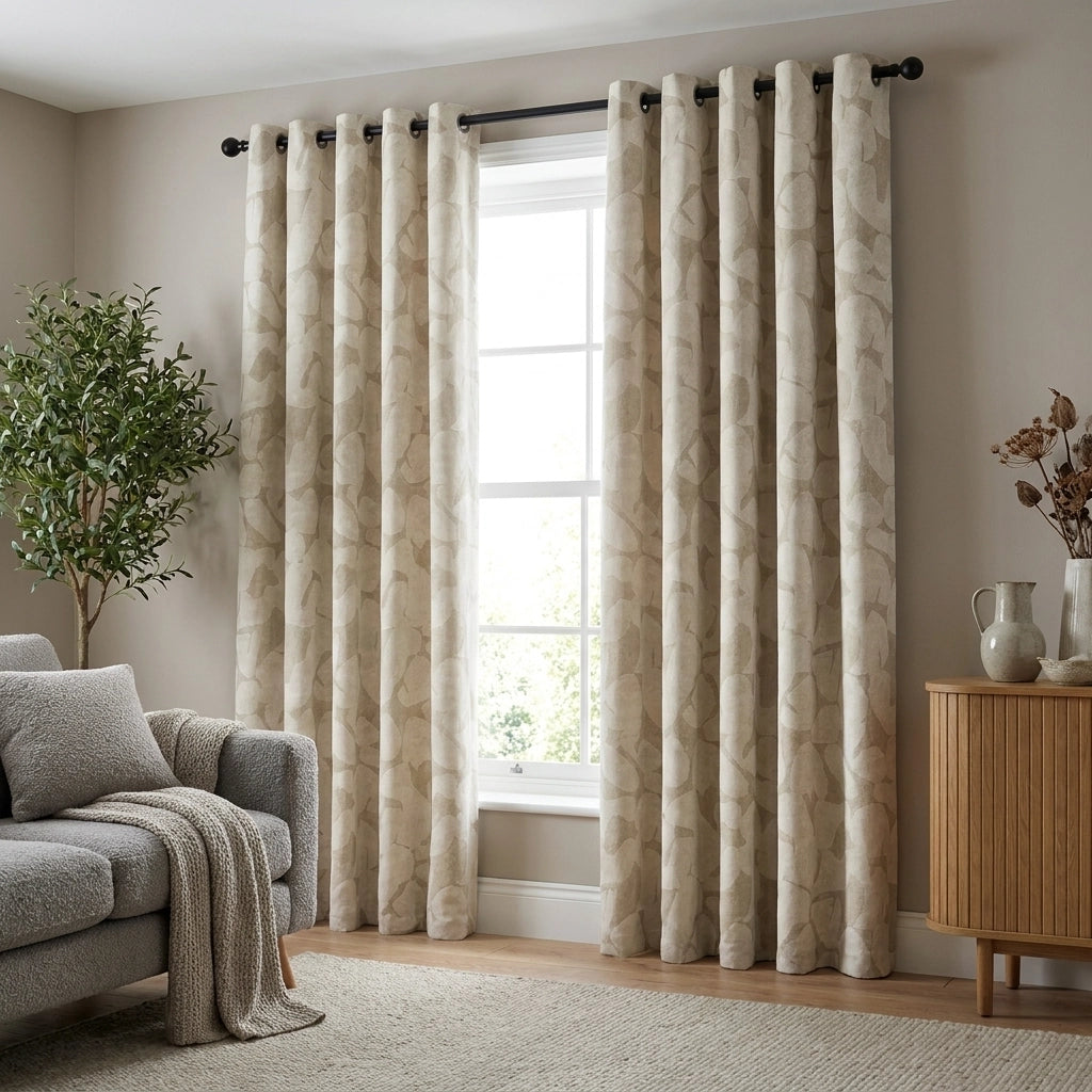 Brinn Abstract 100% Cotton Blackout Dimout Eyelet Curtains