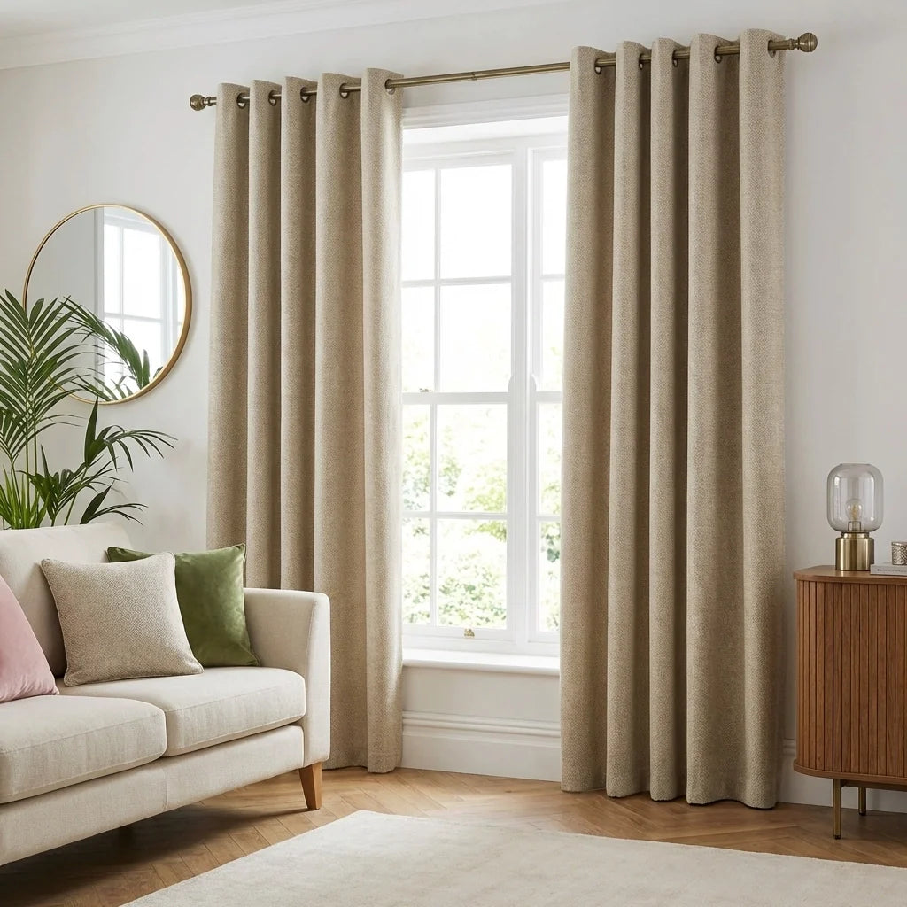 Sorbonne Cotton Lined Ready Made Eyelet Curtains - Natural
