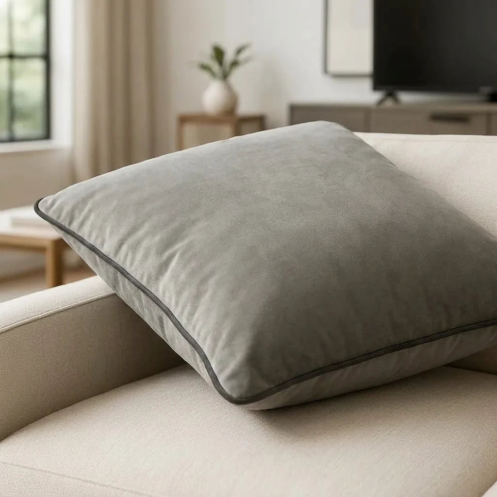 Piped Velvet Charcoal / Silver Cushion Cover s 43cm x 43cm 43x43cm