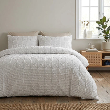 Crinkle Stripe Textured White Recycled Duvet Cover Set 1
