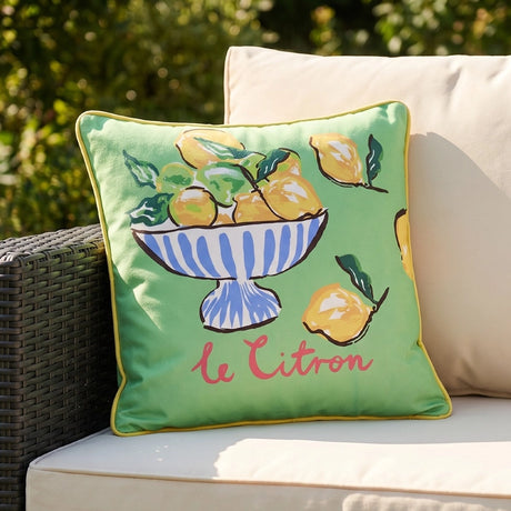 Lemon Fruit Bowl 100% Cotton Outdoor Filled Cushion / Cover 17" x 17" 1