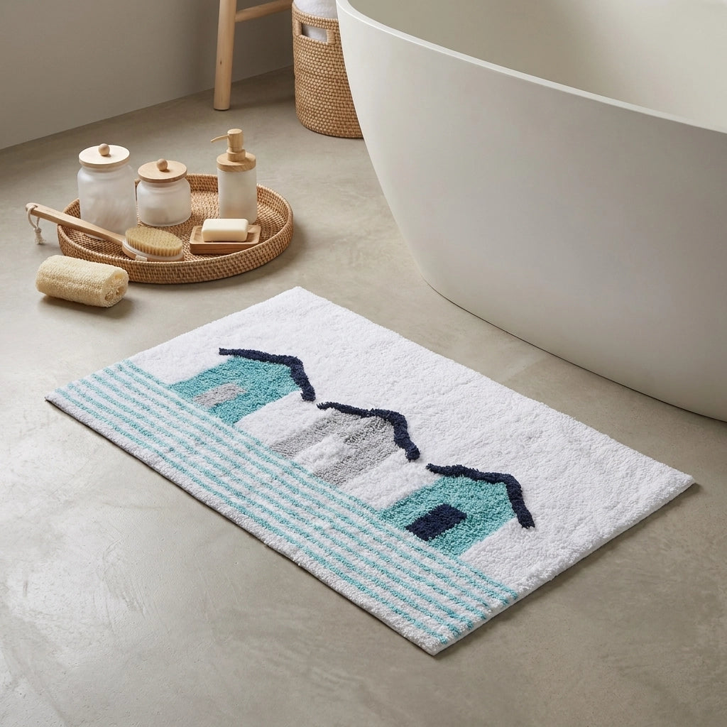 Beach Huts 100% Cotton Bath Mat 1